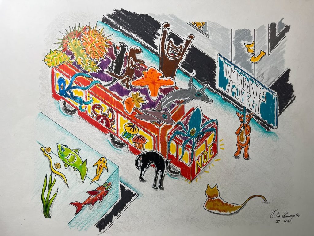 Initial perspective sketch for Turning Our Backs on the Sea.
